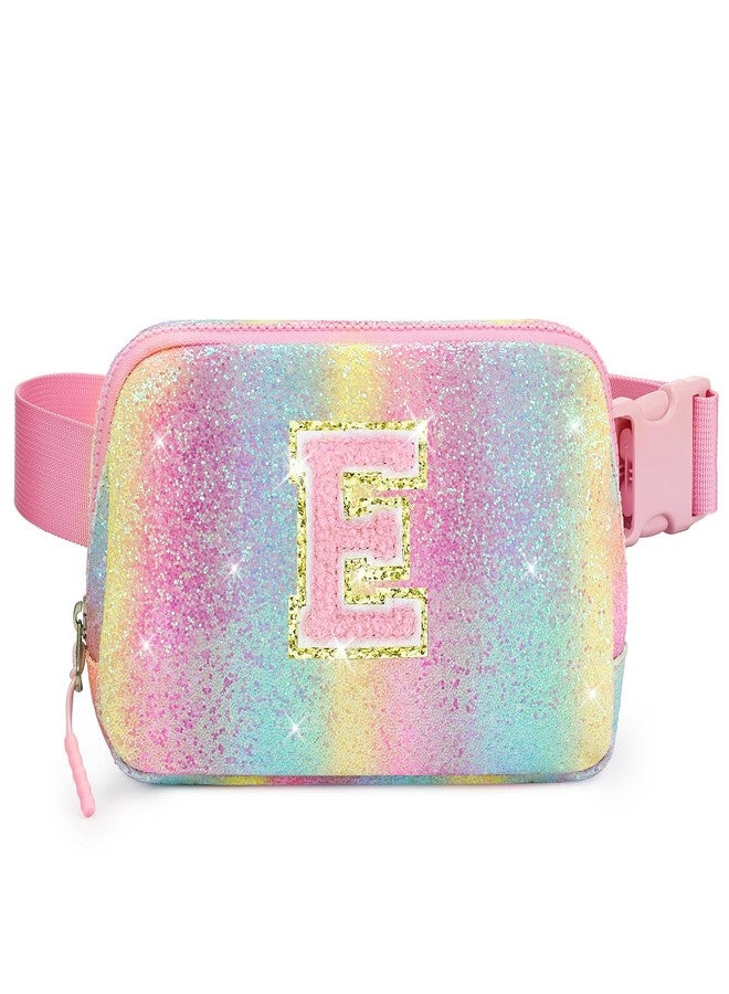 cotmcor Christmas Birthday Gifts for 5 6 7 8 9 10 11 12 Year Old Girl Teens Kids, Glitter Initial Fanny Pack for Girls Belt Bag Purse Crossbody Bags Cute Valentines Day Gifts Trendy Stuff, Pink Rainbow E - Image 1